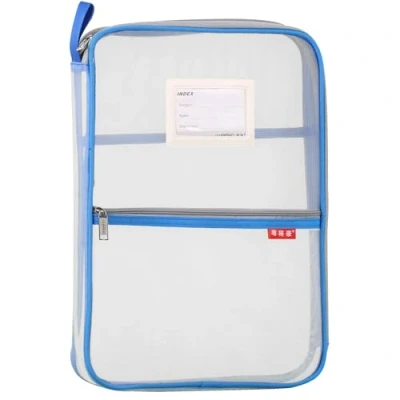 Imagen de bolsa de malla para documentos, nailon con cremallera, suministros oficina estudiantes, color azul