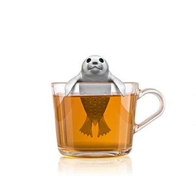 Imagen de Winkee Cute animal Teesieb I Tea Huevo para té suelto Infuser de divertido Colador taza especias silicona Figura bola (foca)