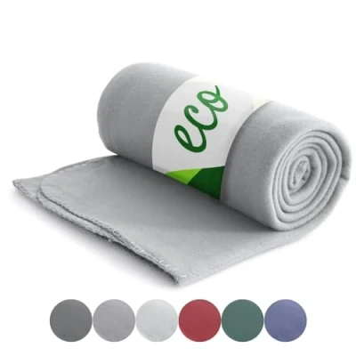 Imagen de wometo Manta de forro polar ecológico material 100% reciclado, certificado Öko Tex, GRS, 130 x 160 cm, aprox. 400 g, color gris oscuro, pesada con antibolitas y borde ribete