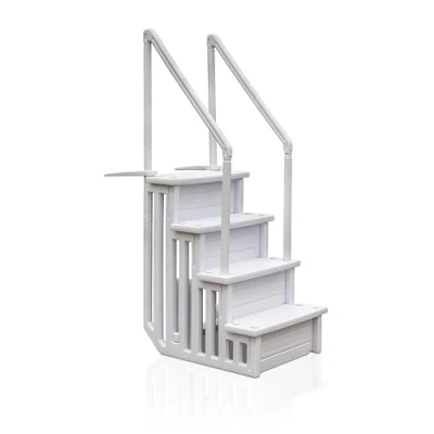 Imagen de Gre EPE30 Escalera Antideslizante para Piscina Enterrada, de Seguridad 4 Peldaños, Sintética, Color Blanco. 80 x 92 206 cm