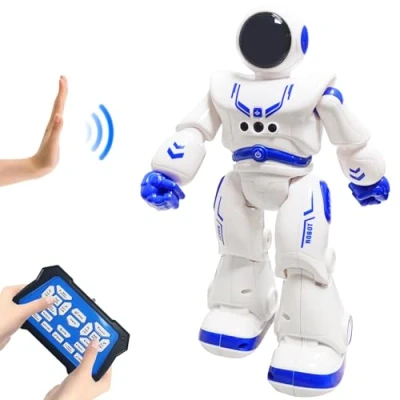 Imagen de HUSAN Infantil Robot de Control Remoto niños, Baile Inteligente con Juguetes infrarrojo,programable,Ojos LED, Canto Caminando Regalo,Kit (Azul )