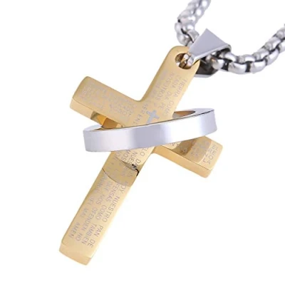 Imagen de DonDon Hombres Collar de Acero Inoxidable 52 cm con Colgante Cruz Negro en una Bolsa