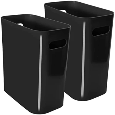 Imagen de Youngever Paquete de 2 cubos basura delgados 10 litros, contenedores plástico reutilizables, con asas para oficina en casa, sala estar, estudio, cocina, baño (negro)