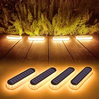 Imagen de Lacasa 4pcs Luces Deck Solares LED Piso Exterior, Luz Solar Suelo Terraza Jardin, Blanco Cálido 40LM, Lámpara IP68 Impermeable, Toda la Noche, para Escalones Caminos Balcones