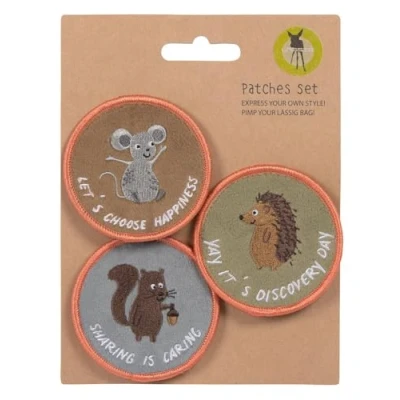Imagen de Lässig Juego de colgantes y parches (3 piezas) con cierre a presión/School Patches Set Mouse, Beaver, Hedgehog