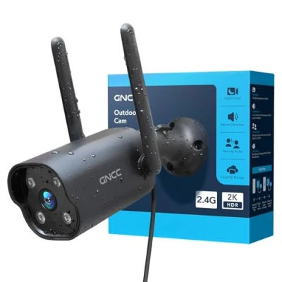 Imagen de GNCC 2K Camara Vigilancia WiFi Exterior, 2.4GHz Camaras Domicilio con Cable, Visión Nocturna, Grabación 24/7, Detección de Movimiento, Audio Bidireccional, IP65, Sirena, Negro, GT1Pro