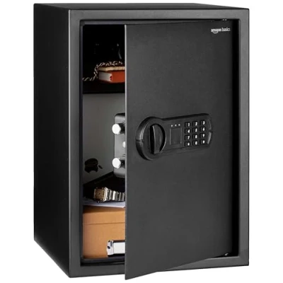 Imagen de Amazon Basics Caja fuerte electrónica de acero para el hogar con cerradura teclado digital programable joyas, dinero y objetos valor, 51 l, 35 x 33 50 cm, Negro