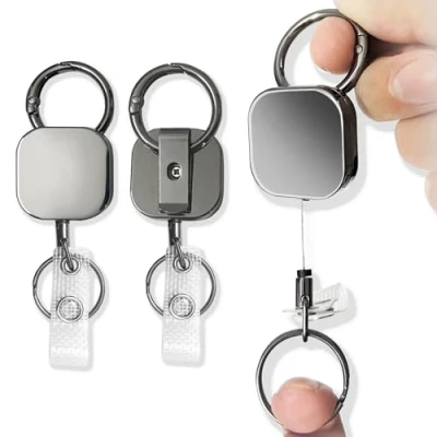 Imagen de 2 piezas Llavero Retráctil, Extensible Retractil, Clip de insignia retráctil,Soporte retráctil para insignias,Porta Tarjetas Retractil,Para llaveros,clip identificación.