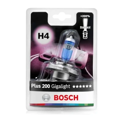 Imagen de Bosch H4 Plus 200 Gigalight, Lámpara Halógena para Faro Delantero, 12 V 60/55 W, 200% Más Luz Casquillo Tipo P43t Recambio de Coche, Paquete 1