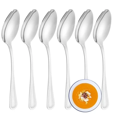 Imagen de YS FAMILY Pack 6 Cuchara de Sopa Acero Inoxidable Diseño Punto, Elegancia y Funcionalidad para Cada Ocasión, Cubiertos Alta Gama Hogar Restaurante, 20.4x3CM