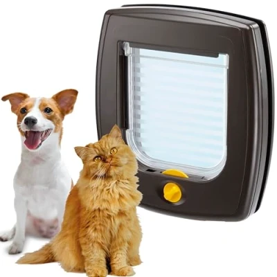 Imagen de Ferplast Puerta para Gatos y Perros Pequeños Swing 3 Gatera, basculante Gato, Instalación Universal, Entrada Salida controlables 4 vías, Túnel Parcial, Marrón