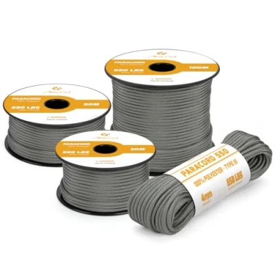 Imagen de Abma Cord Paracord 4mm 15m Cuerda 550 Tipo III 7 Hebras para Al Aire Libre, Supervivencia, Camping, Bricolaje MAX. 250 kg Gris Carbón