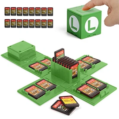 Imagen de Funda para tarjetas de juego Nintendo Switch, soporte juegos Switch con 16 ranuras (Luigi verde)