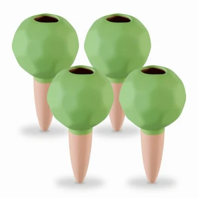 Imagen de Relaxdays Picos de Riego, Set 4, Globos Autorriego Arcilla, Ø 6 cm, Rellenables, Regar en Vacaciones, Terracota/Verde, Cerámica, 11 x cm