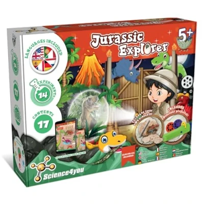 Imagen de Science4you Jurassic World Explorer Juguete Dinosaurios para Niños 4+ años, Juego con 24+ Experimentos y Manualidades: Huevo Dinosaurio, Figura Volcán, Linterna Proyector, Fosiles