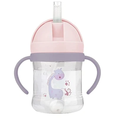 Imagen de EACHPT Vaso Bebe Antigoteo, 250ml aprendizaje Bebe, Biberon Agua Boquilla de mordida a prueba fugas, taza para beber, bebés más 8 meses (Rosado)