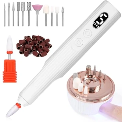Imagen de Torno para uñas con Lámpara Uñas, 13 en 1 lima electrica USB recargable, 18000 RPM Velocidad Ajustable Kit de Manicura y Pedicura Eléctrico Profesional, Set Salón DIY