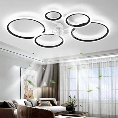 Imagen de Moderno Ventilador de techo con Iluminación mando a distancia LED 72W Regulable Luz Techo, Lámpara para Sala estar Dormitorio Cocina, 6 Velocidades, Negro 100cm