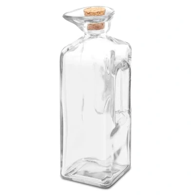 Imagen de TIENDA EURASIA Aceitera Cuadrada de Cristal 8x8x19 cm Transparente con Tapón Corcho Antigoteo Capacidad 330 ml