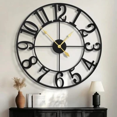 Imagen de HAITANG Reloj de Pared Gran tamaño, Redondo, 40 Pulgadas, Casi silencioso, sin tictac, Cuarzo, Funciona con Pilas, números arábigos Negros, Sala Estar, Dormitorio, Cocina,