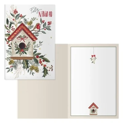 Imagen de DOHE Tarjetas de Felicitación Navidad Pack 6 unidades Tamaño: 11,5x17 cm (cerrada) Incluye sobre para guardar la tarjeta Modelo Pájaro