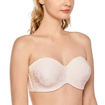 Imagen de DELIMIRA Sujetador Sin Tirantes con Aros Invisible para Mujer Rosa Blanca 100B
