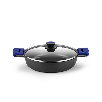 Imagen de BRA Advanced Cacerola baja 28 cm, aluminio fundido con antiadherente, sin PFOA reforzado de rendimiento superior Y resistencia a los arañazos la abrasión, Inducción Negro Azul