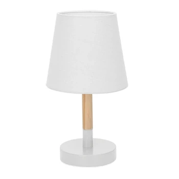 Imagen de Aigostar lámpara de Mesa, Mesita Noche Pequeña Madera Moderna, con Tulipa Tela Blanca y Base Metal, Portalámparas E14, Ecológica, Decorativa Vintage