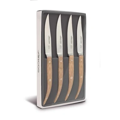 Imagen de Arcos Serie Cuchillos de Mesa Juego 4 piezas (Cuchillos Chuleteros) Hoja Filo Acero Inoxidable NITRUM 110 mm Mango Micarta Color Beige