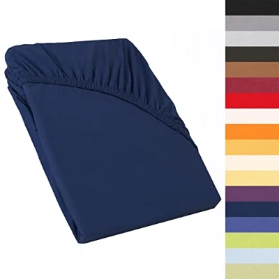 Imagen de CelinaTex Perla Sábana Bajera Ajustable para Cama con somier, 120 x 200 130 cm, algodón Mako, 160 g/m², Color Azul Oscuro
