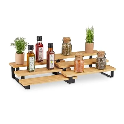 Imagen de Relaxdays Especiero, Organizador Especias Extensible, Bambú, 11,5 x 32 24,5 cm, 3 Niveles, Mueble Cocina, Natural, 11.5 24.5 cm