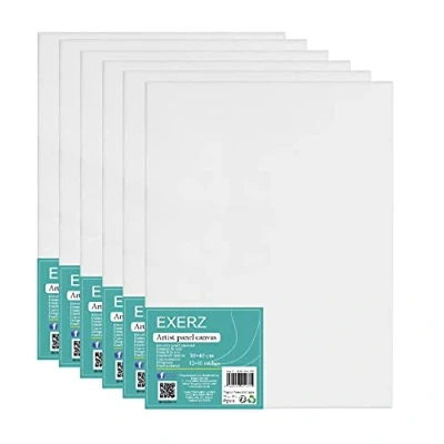Imagen de EXERZ 30x40cm Paneles de Lienzos 6 piezas 0,3cm Espesor / A3 280GSM 100% Algodón Color Blanco/Triple Preparado/Libre Acido/Hebra Media acrílicos &amp; óleo