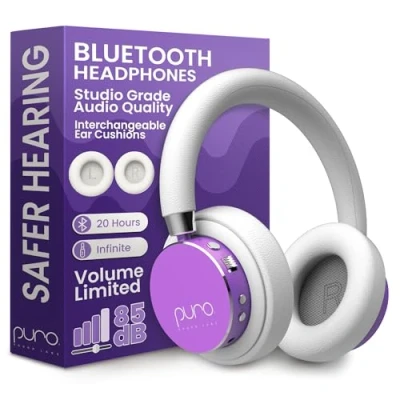 Imagen de Puro Sound Labs BT2200 Plus Auriculares Bluetooth para Niños con Limitación de Volumen más Seguros Calidad Audio Estudio y Aislamiento Ruido (Morado)