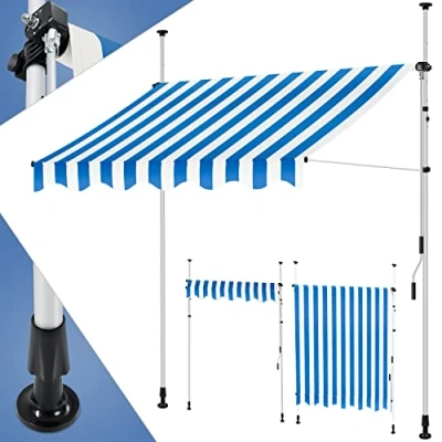 Imagen de KESSER® toldo para balcón con manivela, Balcones, Resistente a los Rayos UV, Regulable en Altura, Repelente al Agua, protección Solar, Cubierta Patios, Azul Blanco 350cm