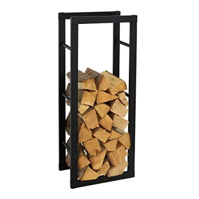 Imagen de ML Design Estantería para Leña 40x100x25 cm Negra Rectangular Metal Exterior/Interior Soporte En Acero Revestido Leñero Chimenea Estufa Almacenamiento De Madera Vertical