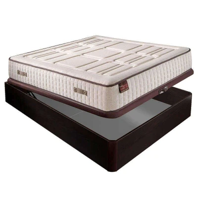 Imagen de Aznar Colchón HR Cotton con visco 27 cm Extra Firme Transpirable + Canapé abatible Madera 3D Altura 34 Wengue, 135x190