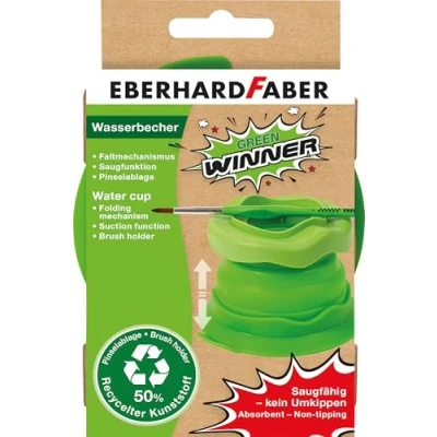 Imagen de Eberhard Faber 579935 vaso de agua plegable Green Winner, pincel verde con función succión y portacepillos
