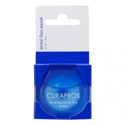 Imagen de Curaprox seda dental DF 834, encerada, Curen microfibra, encerada con menta para espacios estrechos, blanca, 50 m