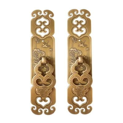 Imagen de Tiazza 2 tiradores de estilo vintage con estampado en relieve para estanterías, armarios, cajones, manijas dobles cobre puro puerta