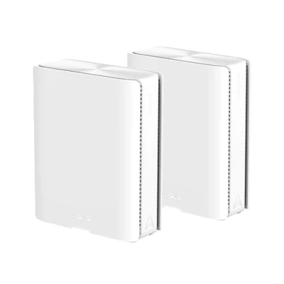 Imagen de ASUS ZenWiFi BQ16 White 2 Pack Sistema WiFi 7 cuatribanda BE25000 (802.11be) en malla, ancho de banda 320 MHz y 4096 QAM, dos puertos 10G, WAN reserva, seguridad red compatible con AiMesh