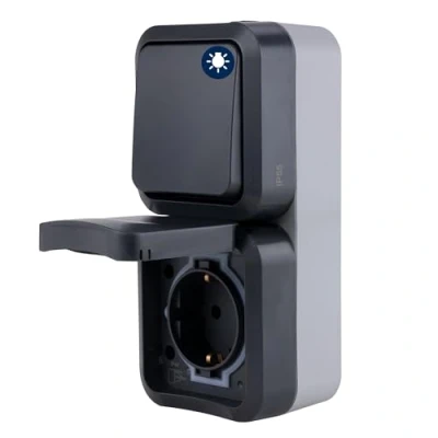 Imagen de REV 0004860400 AquaStorm Socket Interruptor A/W Combi, IP55, montaje en superficie, vertical, antracita