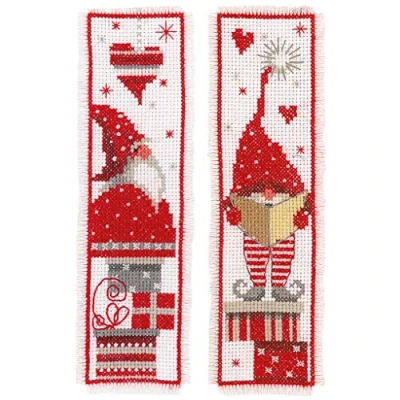 Imagen de Vervaco Lesezeichen Wichtel, 2er Set, Zählmuster Juego de 2 marcapáginas gnomos navideños, Algodón, Multicolor, 6.0 x 20.0 0,3 cm,