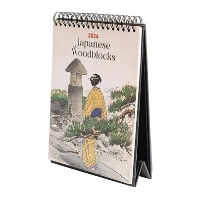 Imagen de Kokonote Calendario 2024 sobremesa Japanese Woodblocks mesa ilustraciones escritorio base resistente