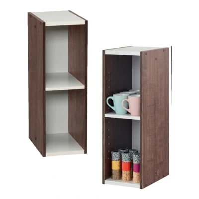Imagen de Iris Ohyama Estantería Espacio Ahorrador de 2 Niveles Delgado, Juego 2, Marrón Ajustable, Multiuso, Modular, para Sala, Oficina, Habitación, Organizadora, Librería, Montaje Fácil, UB 6020