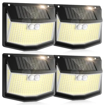 Imagen de Luz Exterior Solar LED Jardin: 248 Luces Solares de 3 Modos Sensor Movimiento con 270 Iluminacion Exteriores Lampara IP65 Impermeable Light Focos para Jardín 4 Paquete