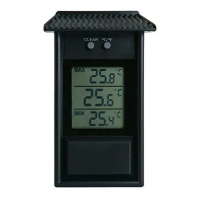 Imagen de NA Termómetro digital para invernadero máximo mínimo controlar temperaturas máximas y mínimas, accesorios de montados en la pared interiores o exteriores, negro