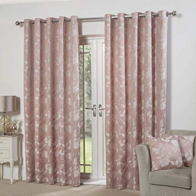 Imagen de Emma Barclay Cortinas Totalmente Forradas para Dormitorio, Sala de Estar, Jacquard con Ojales, Dos Paneles, Florales la colección Butterfly Meadow (167.6 x 183.8 cm) (Rosa Rubor)