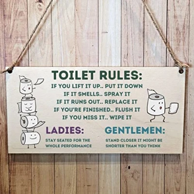 Imagen de Second Ave Funny Joke Toilet Rules Placa rectangular de madera para colgar en el baño