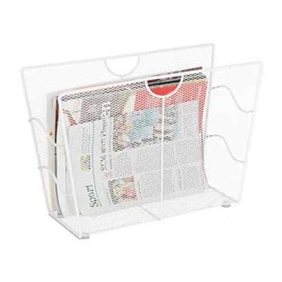 Imagen de Relaxdays Revistero Metálico, Organizador de Revistas Pie, Malla, para Salón y Baño, 27 x 39 17 cm Aprox, Blanco, Acero, 1 Unidad