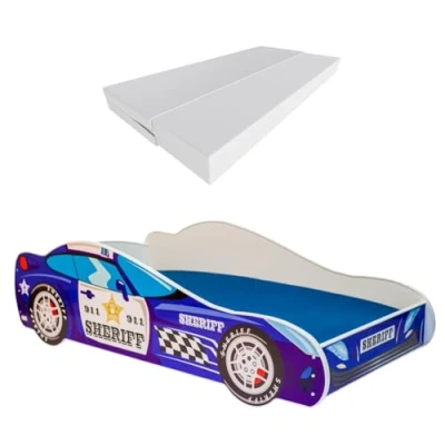 Imagen de KOBI Cama Infantil Carro anticaida Policía del alguacil 160x80cm Juvenil con colchón Cunas niños Niñas Individual para de Coche